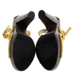 Pre Owned Jimmy Choo Yellow Suede And Leather Cut Out Platform Ankle Strap Sandals Size 37