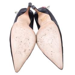 Jimmy Choo Black Satin Plastic Flower Clip Pointed Toe Pumps Size 37
