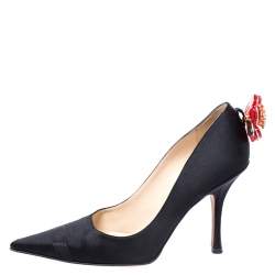 Jimmy Choo Black Satin Plastic Flower Clip Pointed Toe Pumps Size 37