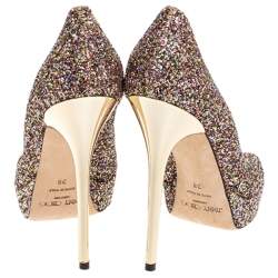 Pre Owned Jimmy Choo Multicolor Glitter Crown Peep Toe Pumps Size 38