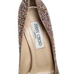 Pre Owned Jimmy Choo Multicolor Glitter Crown Peep Toe Pumps Size 38