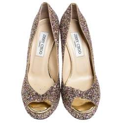 Pre Owned Jimmy Choo Multicolor Glitter Crown Peep Toe Pumps Size 38