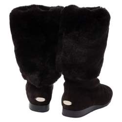 مملوكة مسبقًا Jimmy Choo Brown Suede And Rabbit Fur Mid Calf Flat Boots Size 42