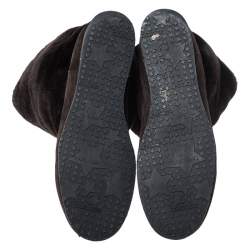 مملوكة مسبقًا Jimmy Choo Brown Suede And Rabbit Fur Mid Calf Flat Boots Size 42