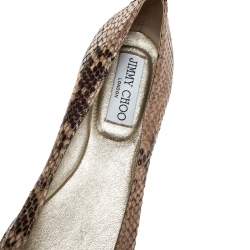 Pre Owned Jimmy Choo Beige/Gold Snake Embossed Leather Cap Toe Ballet Flats Size 36