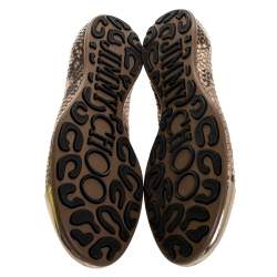 Pre Owned Jimmy Choo Beige/Gold Snake Embossed Leather Cap Toe Ballet Flats Size 36