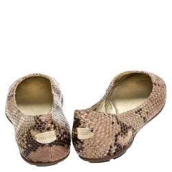 Pre Owned Jimmy Choo Beige/Gold Snake Embossed Leather Cap Toe Ballet Flats Size 36