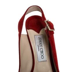 مملوكة مسبقًا Jimmy Choo Red Suede Leather Lexy Peep Toe Platform Slingback Sandals Size 37.5