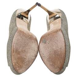 مملوكة مسبقًا حذاء كعب عالي جيمي تشو نعل سميك مقدمة مفتوحة دهليا ذهبي ميتالك مقاس 38