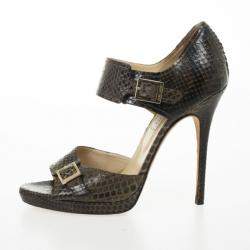 Pre Owned Jimmy Choo Brown Python Quaker Buckle Sandals Size 40
