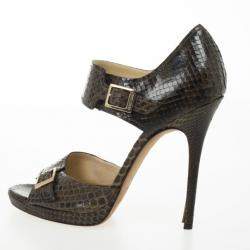 Pre Owned Jimmy Choo Brown Python Quaker Buckle Sandals Size 40