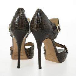 Pre Owned Jimmy Choo Brown Python Quaker Buckle Sandals Size 40