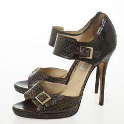 Pre Owned Jimmy Choo Brown Python Quaker Buckle Sandals Size 40