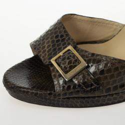 Pre Owned Jimmy Choo Brown Python Quaker Buckle Sandals Size 40