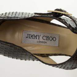 Pre Owned Jimmy Choo Brown Python Quaker Buckle Sandals Size 40