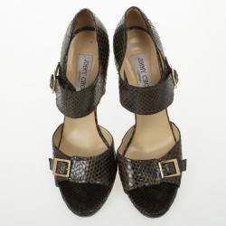 Pre Owned Jimmy Choo Brown Python Quaker Buckle Sandals Size 40
