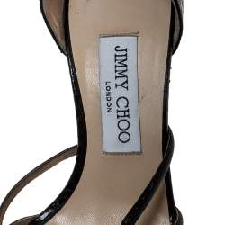 Pre Owned Jimmy Choo Black Python Leather And Glitter Suede Straits Strappy Sandals Size 37