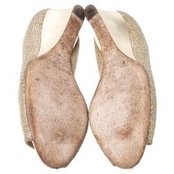 Pre Owned Jimmy Choo Gold Glitter Fabric Bergen Peep Toe Wedges Size 40