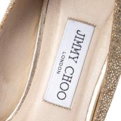 Pre Owned Jimmy Choo Gold Glitter Fabric Bergen Peep Toe Wedges Size 40
