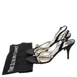 Pre Owned صندل جيمي تشو فتحة كعب و مقدمة مفتوحة و مزخرف كريستال ساتان أسود مقاس 38