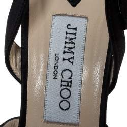 Pre Owned صندل جيمي تشو فتحة كعب و مقدمة مفتوحة و مزخرف كريستال ساتان أسود مقاس 38