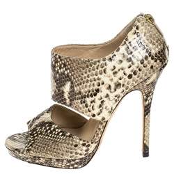 Jimmy Choo Yellow/Brown Python Private Peep Toe Sandals Size 38