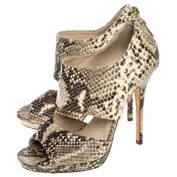 Jimmy Choo Yellow/Brown Python Private Peep Toe Sandals Size 38