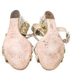 Pre Owned Jimmy Choo Beige Python Connor Wedge Sandals Size 41