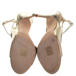 Pre Owned Jimmy Choo Gold Asymmetric Mirror Leather and Glitter Lame Fabric Florry Strappy Sandals Size 37
