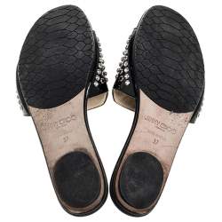 Pre Owned Jimmy Choo Black Patent Leather Studded Flat Slides Size 37