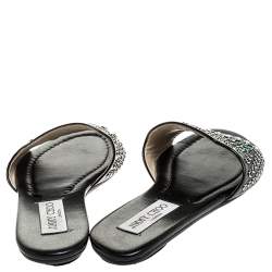Pre Owned Jimmy Choo Black Patent Leather Studded Flat Slides Size 37