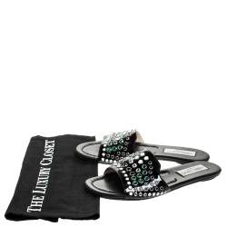 Pre Owned Jimmy Choo Black Patent Leather Studded Flat Slides Size 37