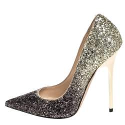 Pre Owned Jimmy Choo Black/White Ombre Coarse Glitter Fabric Romy Pointy Toe Pumps Size 34.5