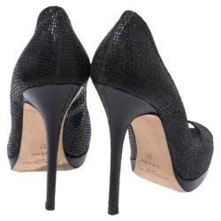 Pre Owned Jimmy Choo Black Lamè Fabric Quiet Peep Toe Platform Pumps Size 37