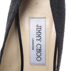 Pre Owned Jimmy Choo Black Lamè Fabric Quiet Peep Toe Platform Pumps Size 37