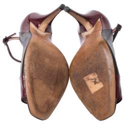 Jimmy Choo Burgundy Leather And Patent Leather Peep Toe Ankle Strap Pumps Size 39