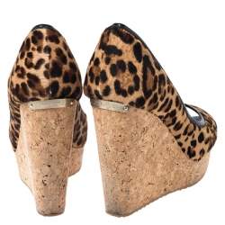 مملوكة مسبقًا حذاء كعب عالي جيمي تشو بابينا كعب روكي فليني شعر حصان مطبوع نقشة الفهد و حواف جلد لامع مقاس 39.5