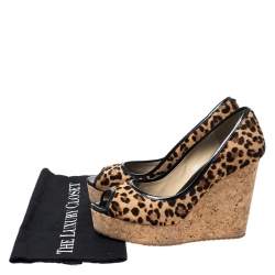 مملوكة مسبقًا حذاء كعب عالي جيمي تشو بابينا كعب روكي فليني شعر حصان مطبوع نقشة الفهد و حواف جلد لامع مقاس 39.5