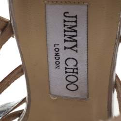Pre Owned Jimmy Choo Metallic Silver Leather And Stardust Glitter Suede Cutout Open Toe Platform Sandals Size 38