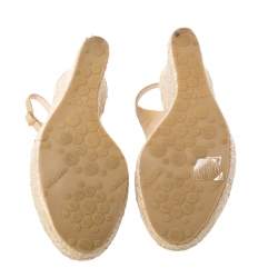 Pre Owned Jimmy Choo Beige Patent Leather Espadrille Wedge Slingback Sandals Size 38