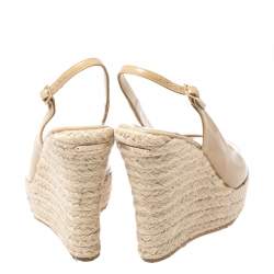 Pre Owned Jimmy Choo Beige Patent Leather Espadrille Wedge Slingback Sandals Size 38