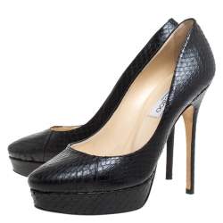 Jimmy Choo Black Python Leather Cosmic Platform Pumps Size 39
