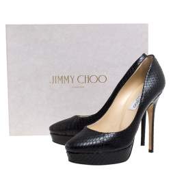 Jimmy Choo Black Python Leather Cosmic Platform Pumps Size 39