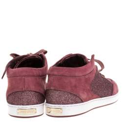 مملوكة مسبقًا حذاء رياضي جيمي تشو "ميامي" رباط علوي سويدي و غليتر وردي مقاس 38