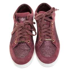 مملوكة مسبقًا حذاء رياضي جيمي تشو "ميامي" رباط علوي سويدي و غليتر وردي مقاس 38