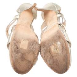 مملوكة مسبقًا Jimmy Choo Gold Metallic Textured Leather Open Toe Platform Sandals Size 41