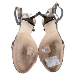 مملوكة مسبقًا Jimmy Choo Metallic Grey Lamè Fabric Minny Ankle Strap Open Toe Sandals Size 37