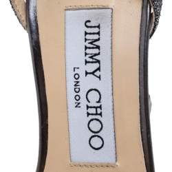 مملوكة مسبقًا Jimmy Choo Metallic Grey Lamè Fabric Minny Ankle Strap Open Toe Sandals Size 37