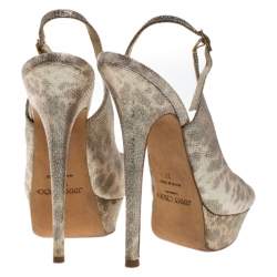 Pre Owned Jimmy Choo Metallic Gold Embossed Leather Vita Peep Toe Platform Slingback Sandals Size 37