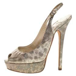 Pre Owned Jimmy Choo Metallic Gold Embossed Leather Vita Peep Toe Platform Slingback Sandals Size 37